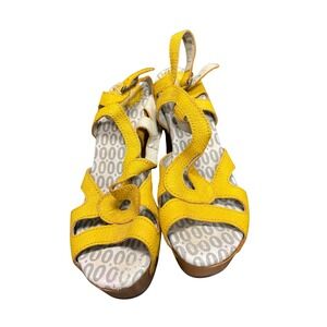 Fly London Women's Yellow Yala Platform Sandals Size 38 Wedge Elastic Slingbacks